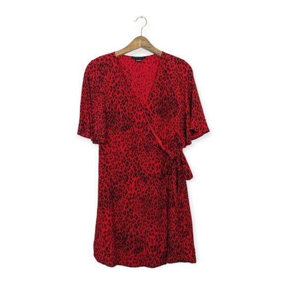 Sanctuary Girl On Fire Red Leopard Print Short Sleeve Faux Wrap Dress - Picture 2 of 8
